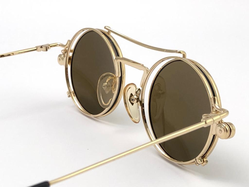 New Vintage Jean Paul Gaultier 56 9173 Gold Removable Clip Sunglasses 1990 Japan In New Condition In Baleares, Baleares