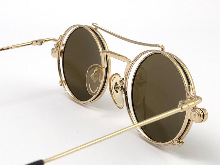 New Vintage Jean Paul Gaultier 56 9173 Gold Removable Clip Sunglasses 1990  Japan