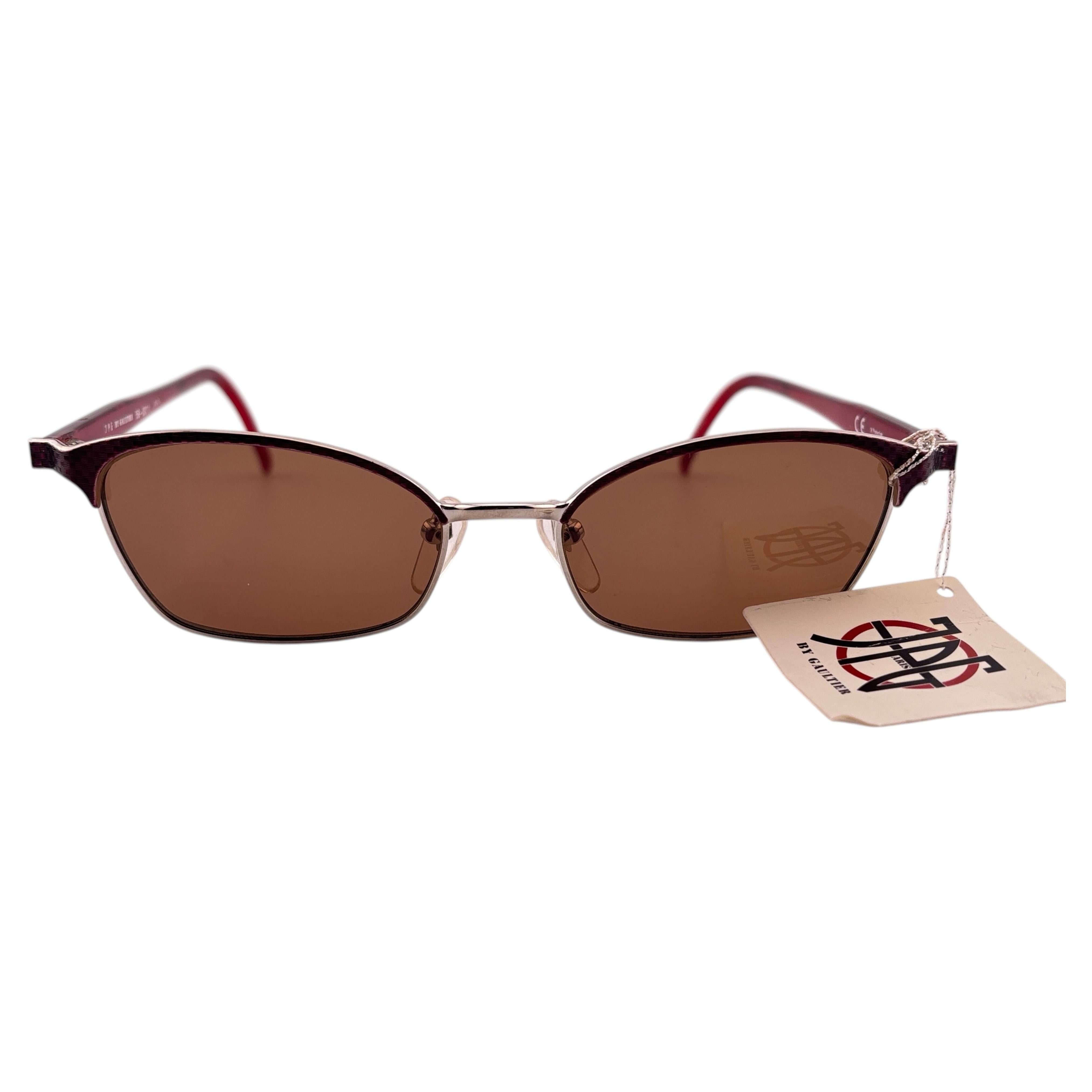 New Vintage Jean Paul Gaultier 58 0011 Silver & Burgundy Sunglasses 1990's Japan
