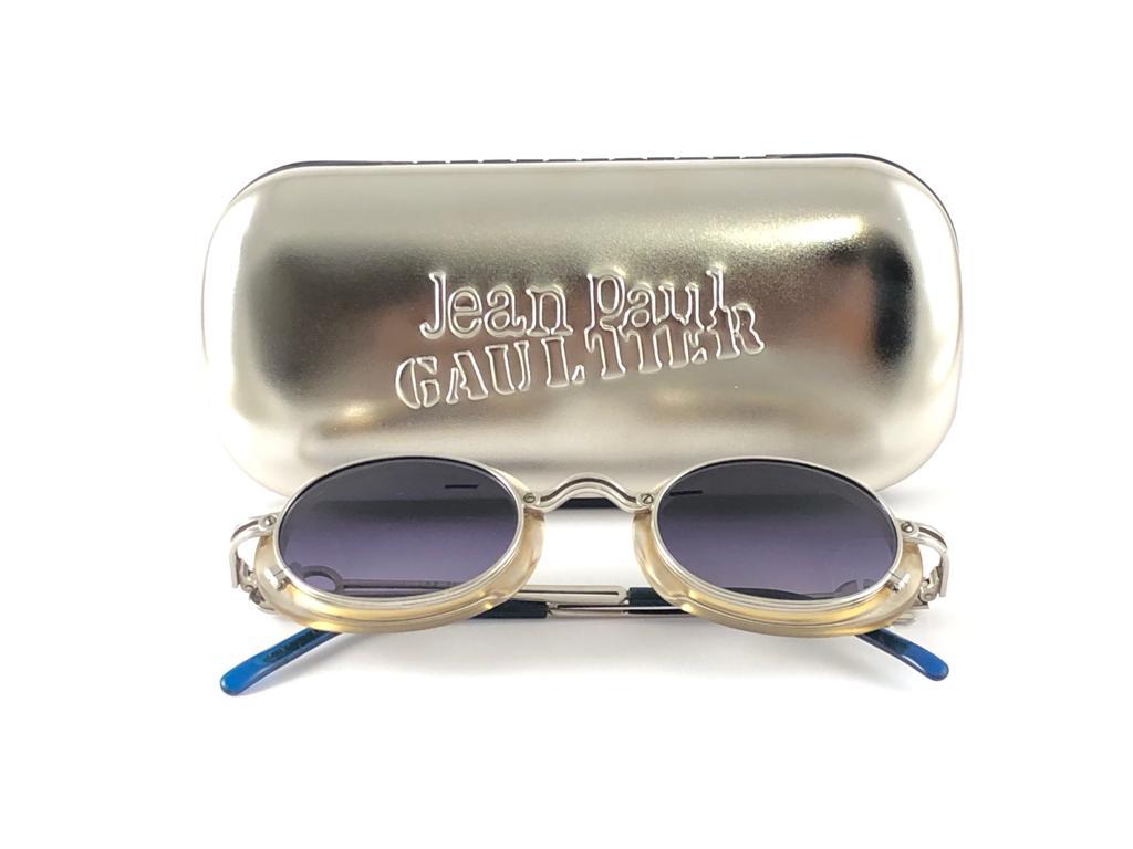 Women's or Men's New Vintage Jean Paul Gaultier 58 5201 Silver Oval Euphoria Frame Sunglasses 