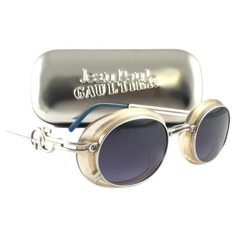 New Vintage Jean Paul Gaultier 58 5201 Silver Oval Euphoria Frame Sunglasses