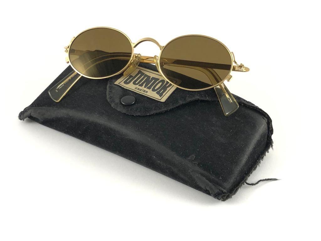 Women's or Men's New Vintage Jean Paul Gaultier 58 6104 Gold Oval Frame Sunglasses 