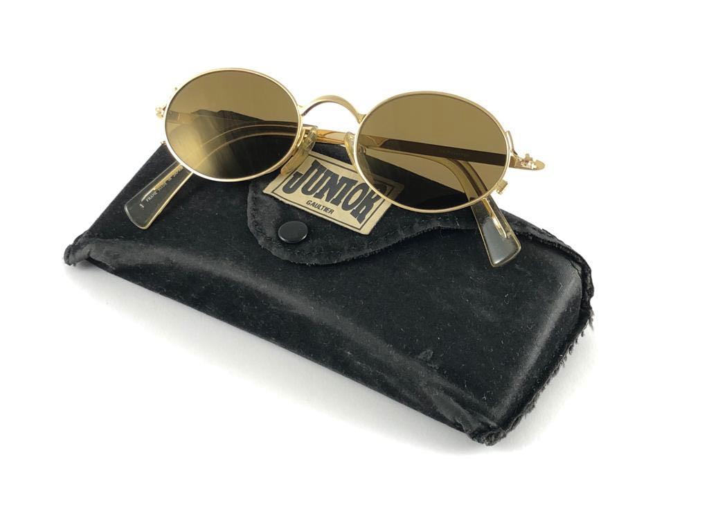New Vintage Jean Paul Gaultier 58 6104 Gold Oval Frame Sunglasses  1
