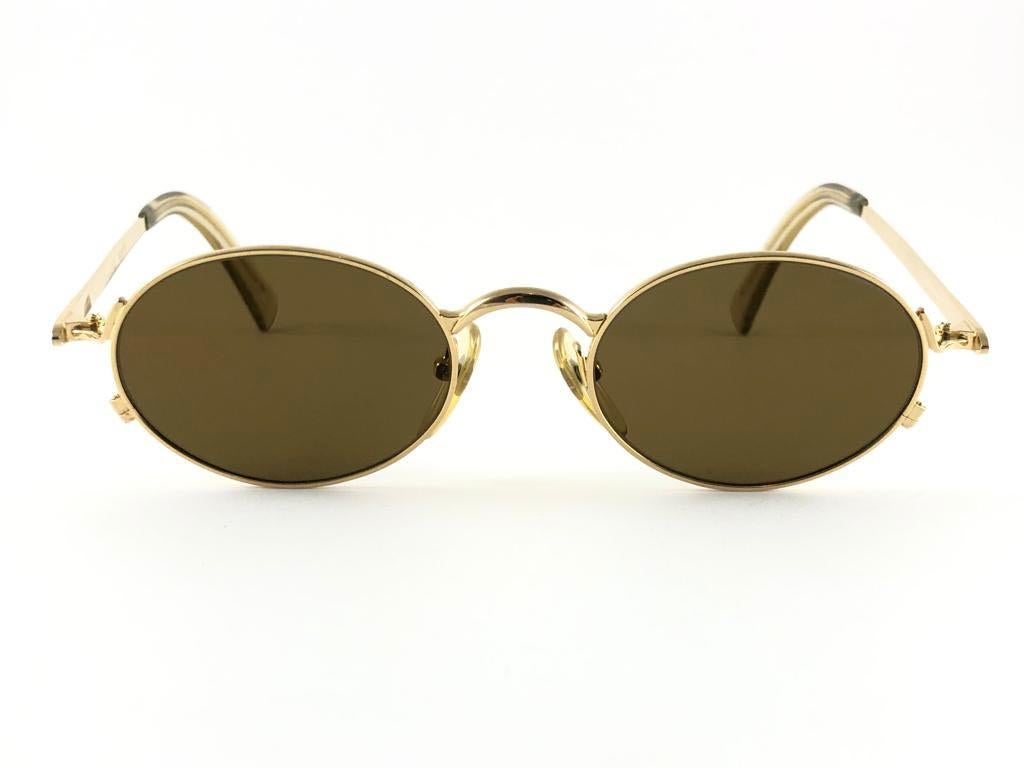 New Vintage Jean Paul Gaultier 58 6104 Gold Oval Frame Sunglasses  3