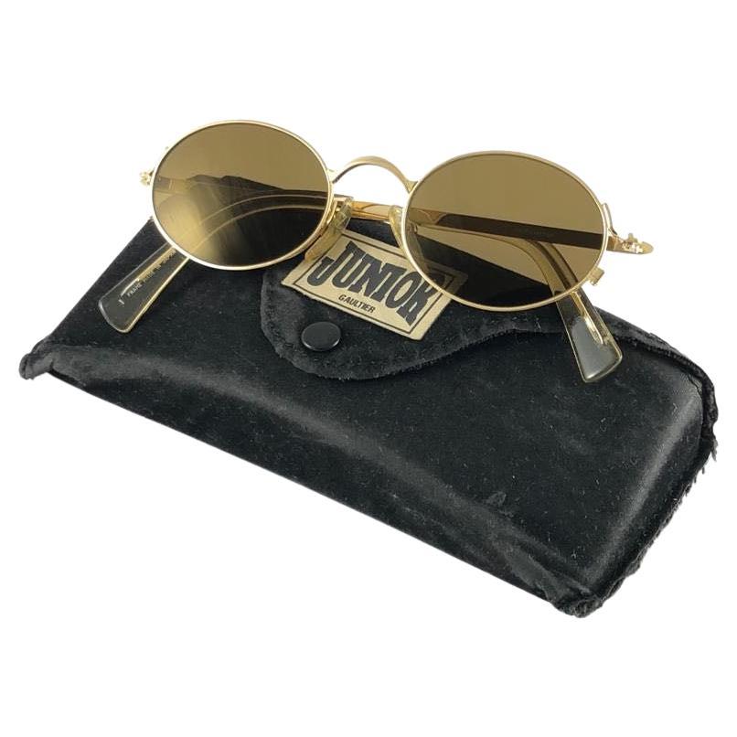 New Vintage Jean Paul Gaultier 58 6104 Gold Oval Frame Sunglasses 