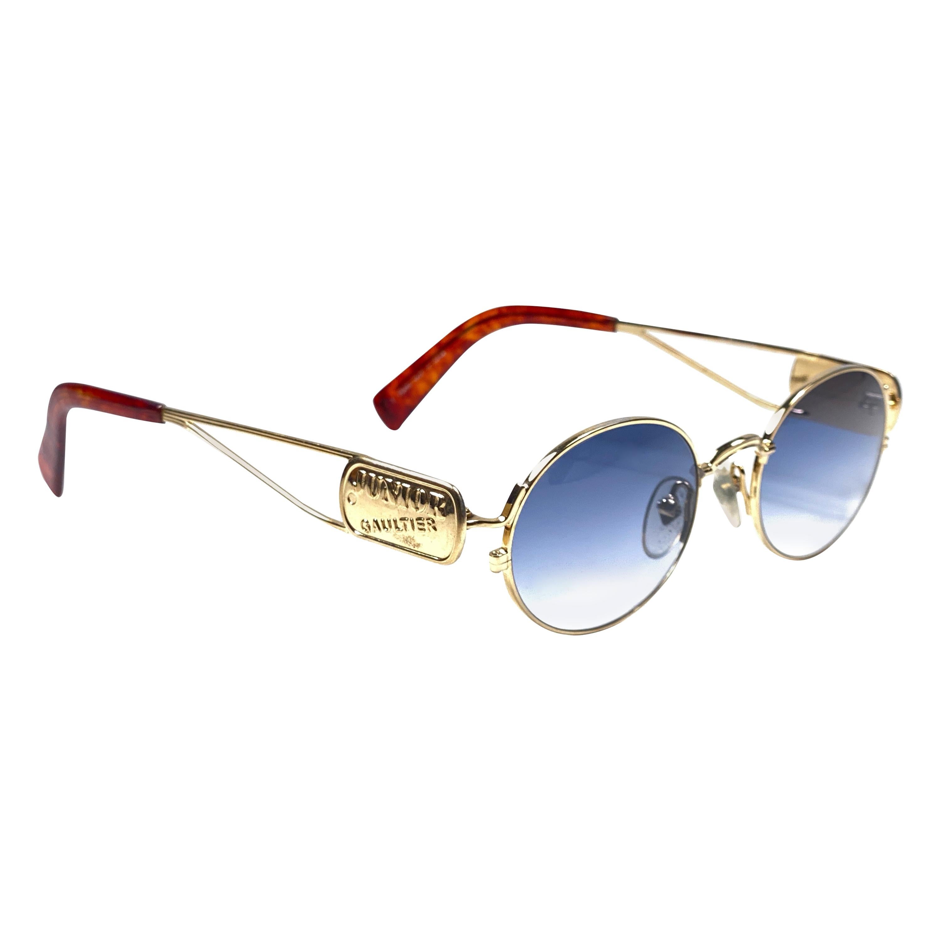 New Vintage Jean Paul Gaultier Junior 58 4175 Gold Oval Japan Sunglasses 