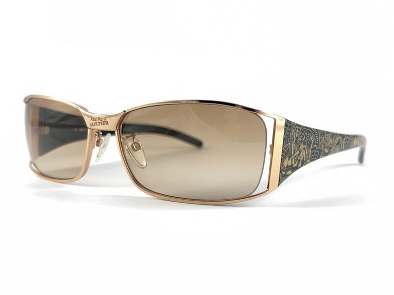 New Vintage Jean Paul Gaultier SJP 008 Gold Mask Sunglasses 1990's