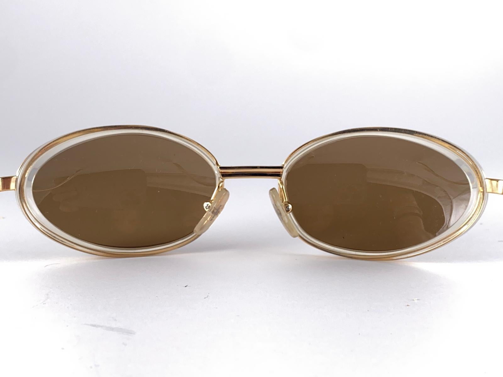 Women's New Vintage Jill Sander 00325 Gold Oval Sunglasses Made In FRANCE For Sale
