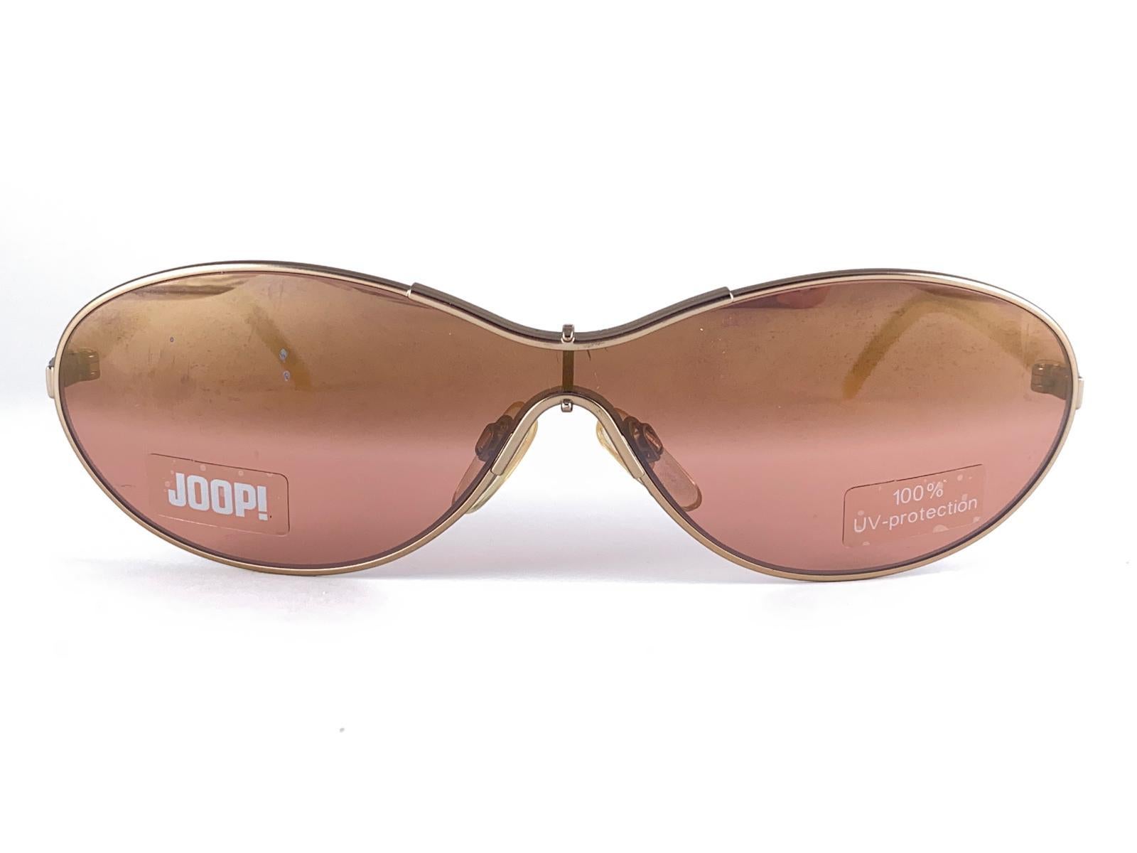 Women's New Vintage Joop! 1990'S Mod 8717 Gold Mono Lens Sunglasses Made In Germany For Sale