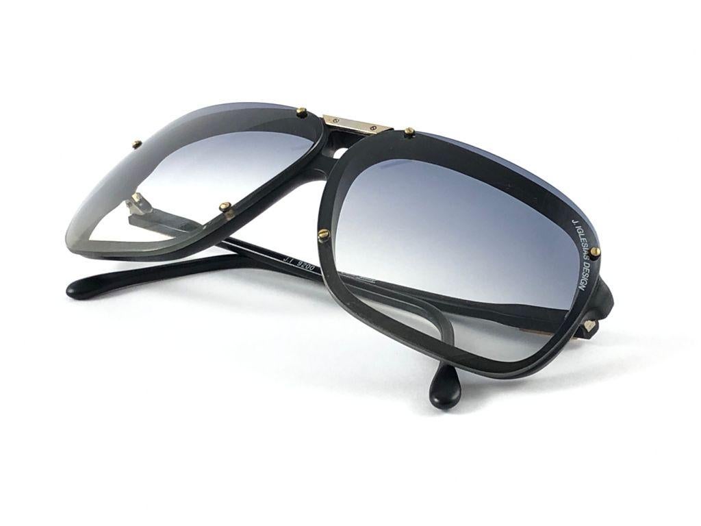 Nuevo Vintage Julio Iglesias Gafas de sol de diseño Negro Gris Lens 1980 Gafas de sol 1