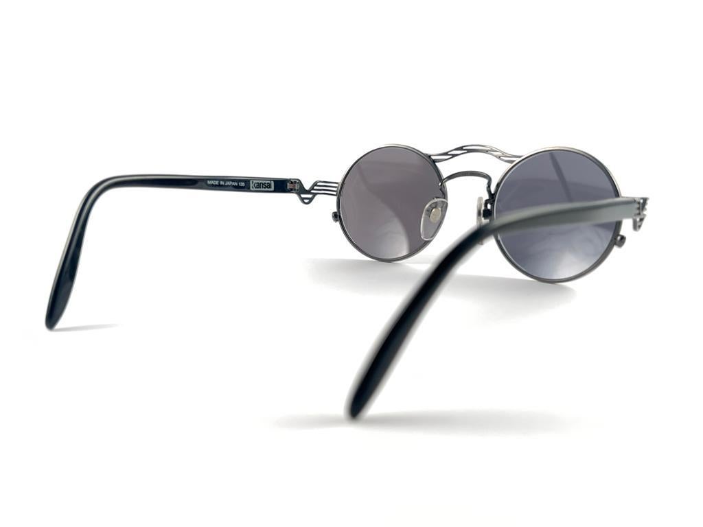 New Vintage Kansai Steampunk Silver Round Black  1980's Japan Sunglasses For Sale 2