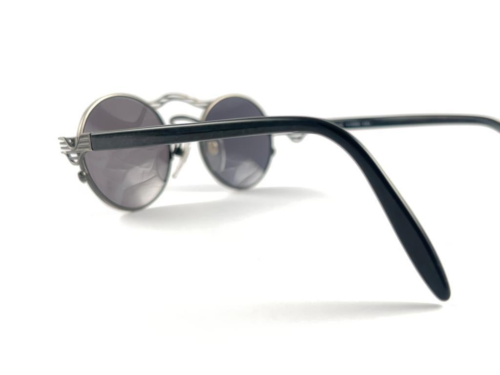 New Vintage Kansai Steampunk Silver Round Black  1980's Japan Sunglasses For Sale 4