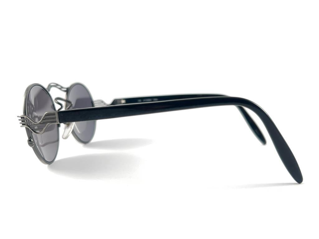 New Vintage Kansai Steampunk Silver Round Black  Lunettes de soleil Japon 1980 en vente 4