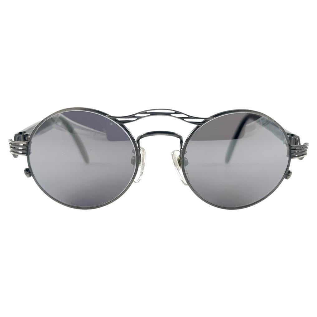 New Vintage Kansai Steampunk Silver Round Black  1980's Japan Sunglasses For Sale