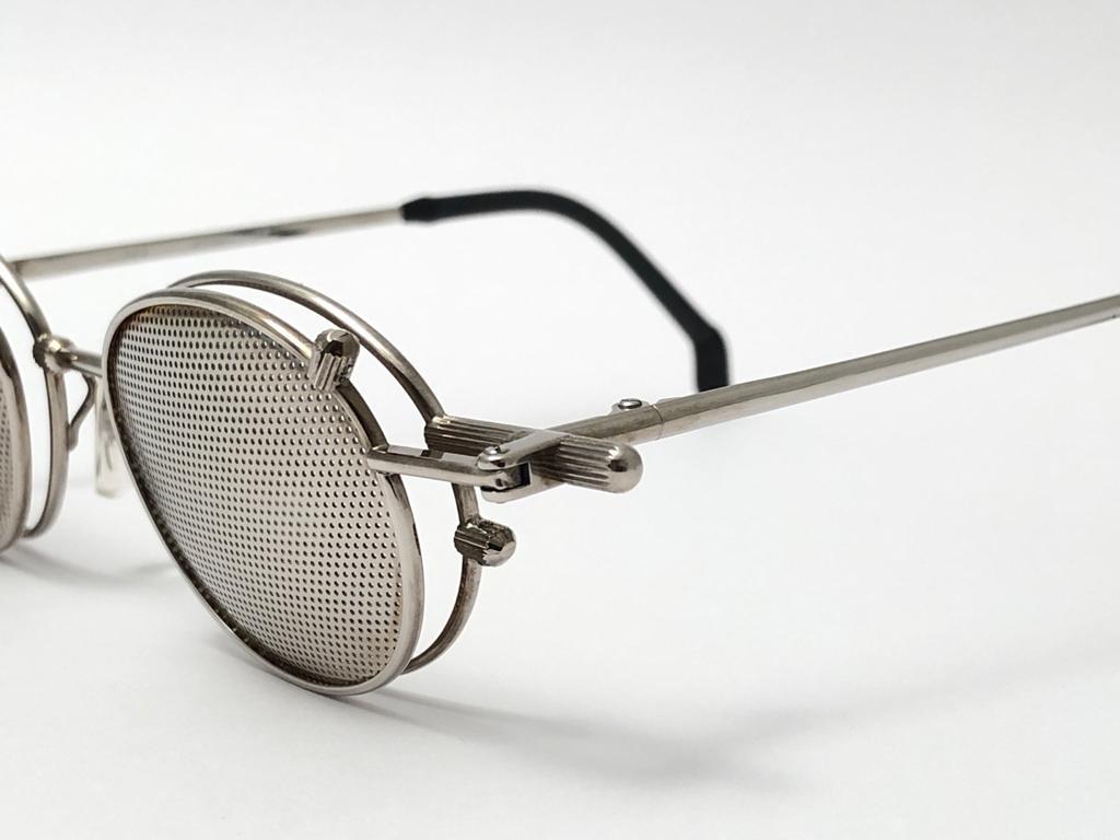 New Vintage Kansai Yamamoto HOYA Steampunk Silver Full Set 1980 Japan Sunglasses In New Condition For Sale In Baleares, Baleares