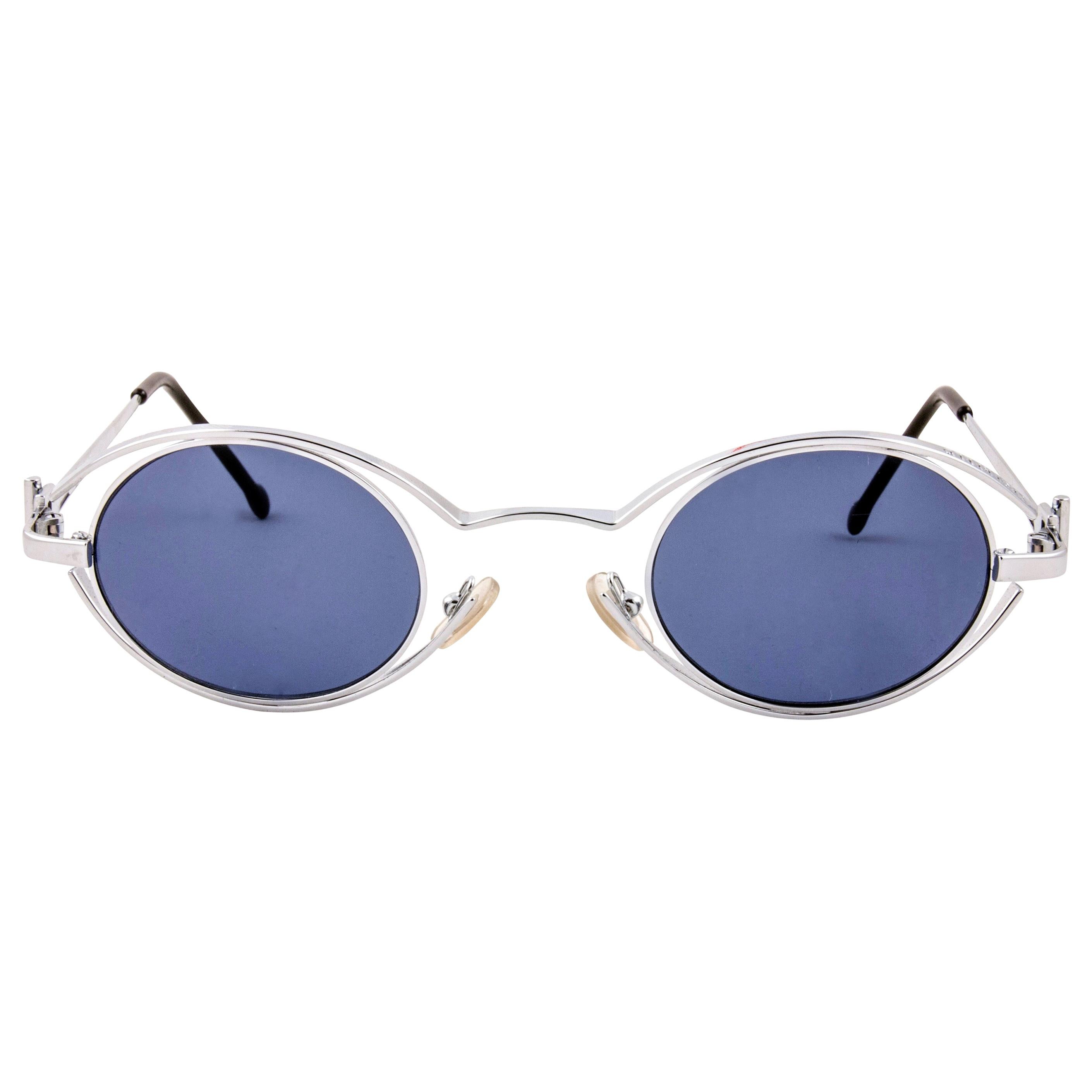 New Vintage Karl Lagerfeld 4123 04 Oval Silver 1990 France Sunglasses For Sale