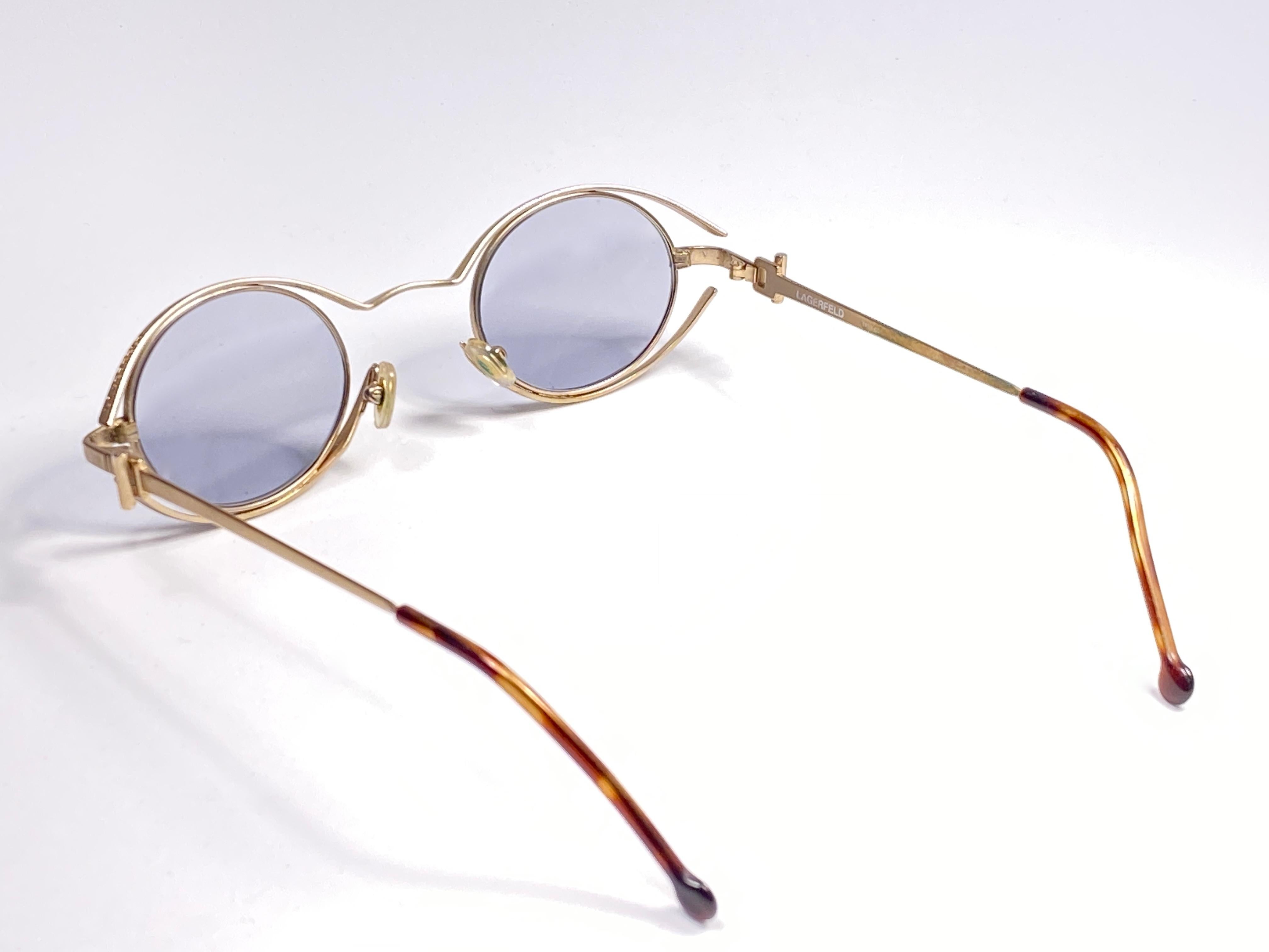 Gray New Vintage Karl Lagerfeld 4123 Oval Matte Gold 1990 France Sunglasses