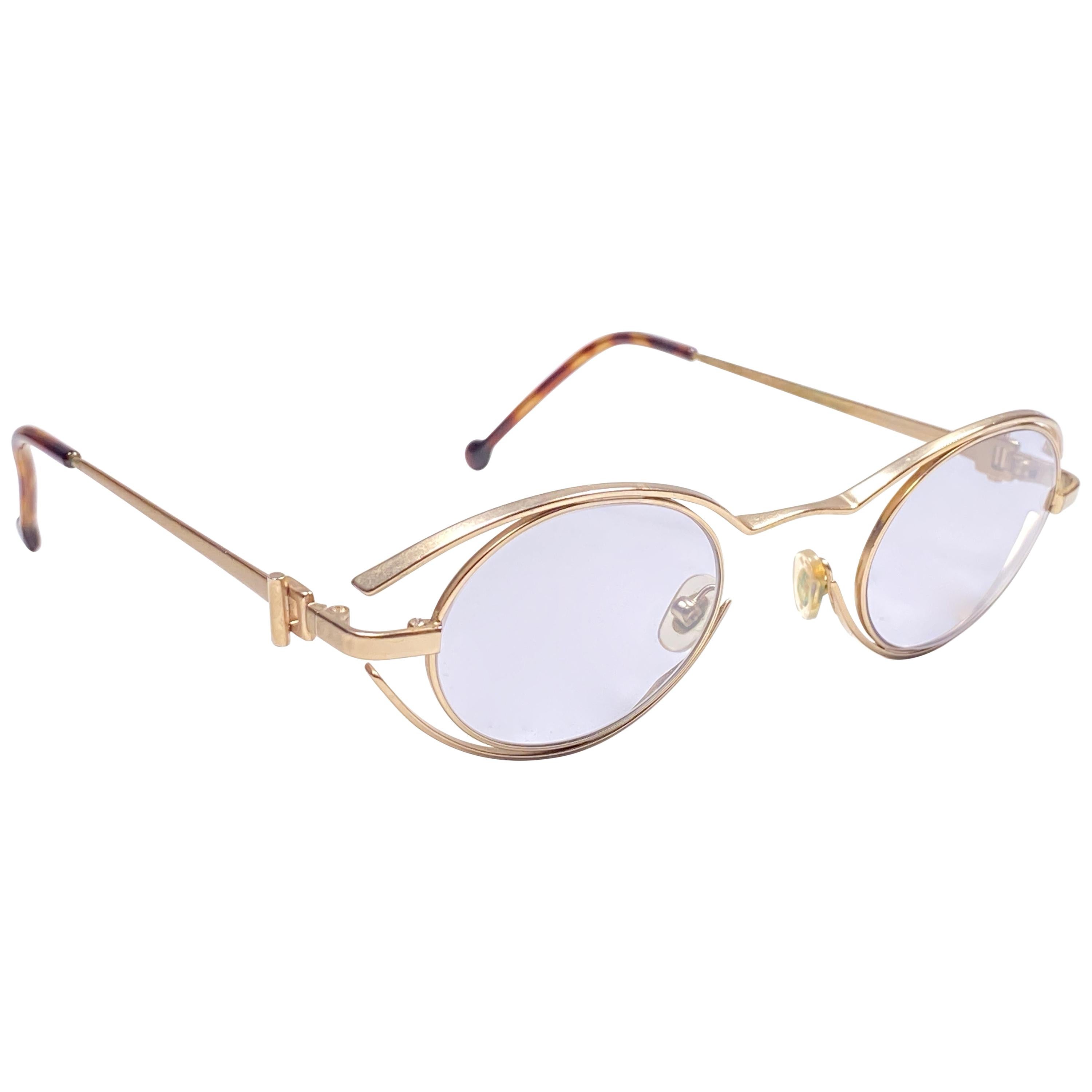 New Vintage Karl Lagerfeld 4123 Oval Matte Gold 1990 France Sunglasses
