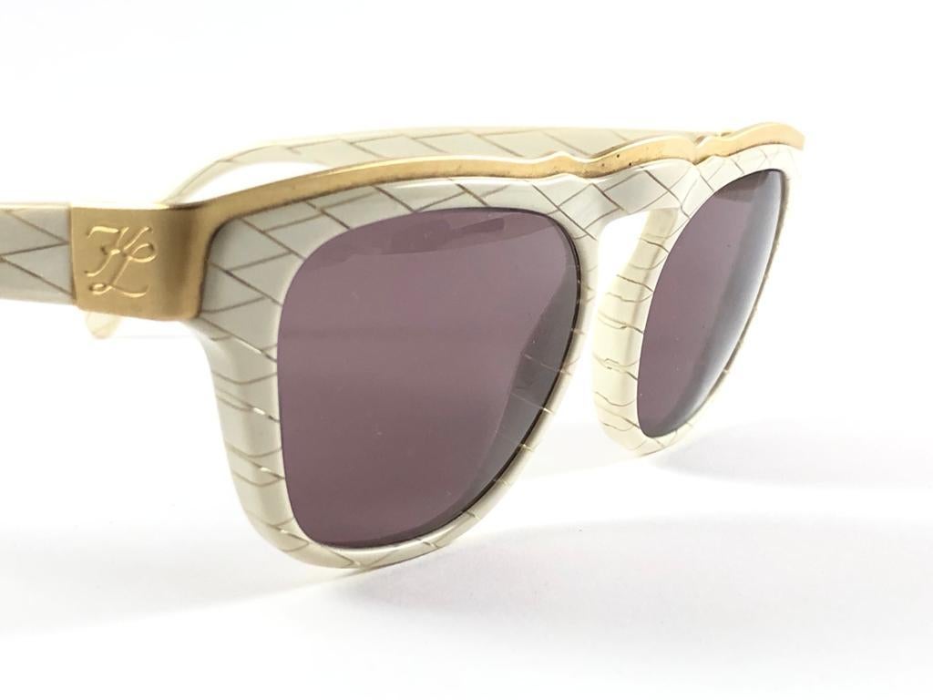 Brown New Vintage Karl Lagerfeld 4603 White & Gold Frame 1990's Sunglasses For Sale