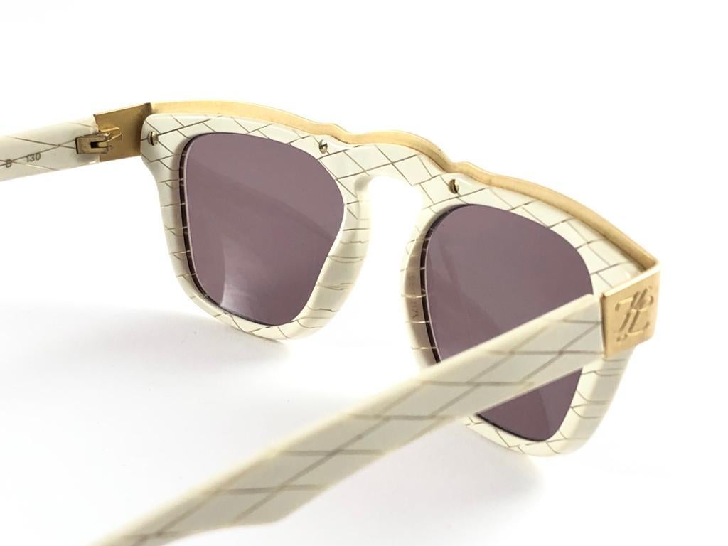 New Vintage Karl Lagerfeld 4603 White & Gold Frame 1990's Sunglasses For Sale 2