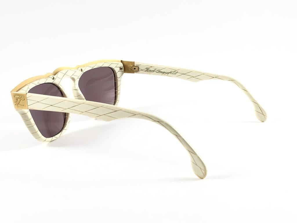 New Vintage Karl Lagerfeld 4603 White & Gold Frame 1990's Sunglasses For Sale 3