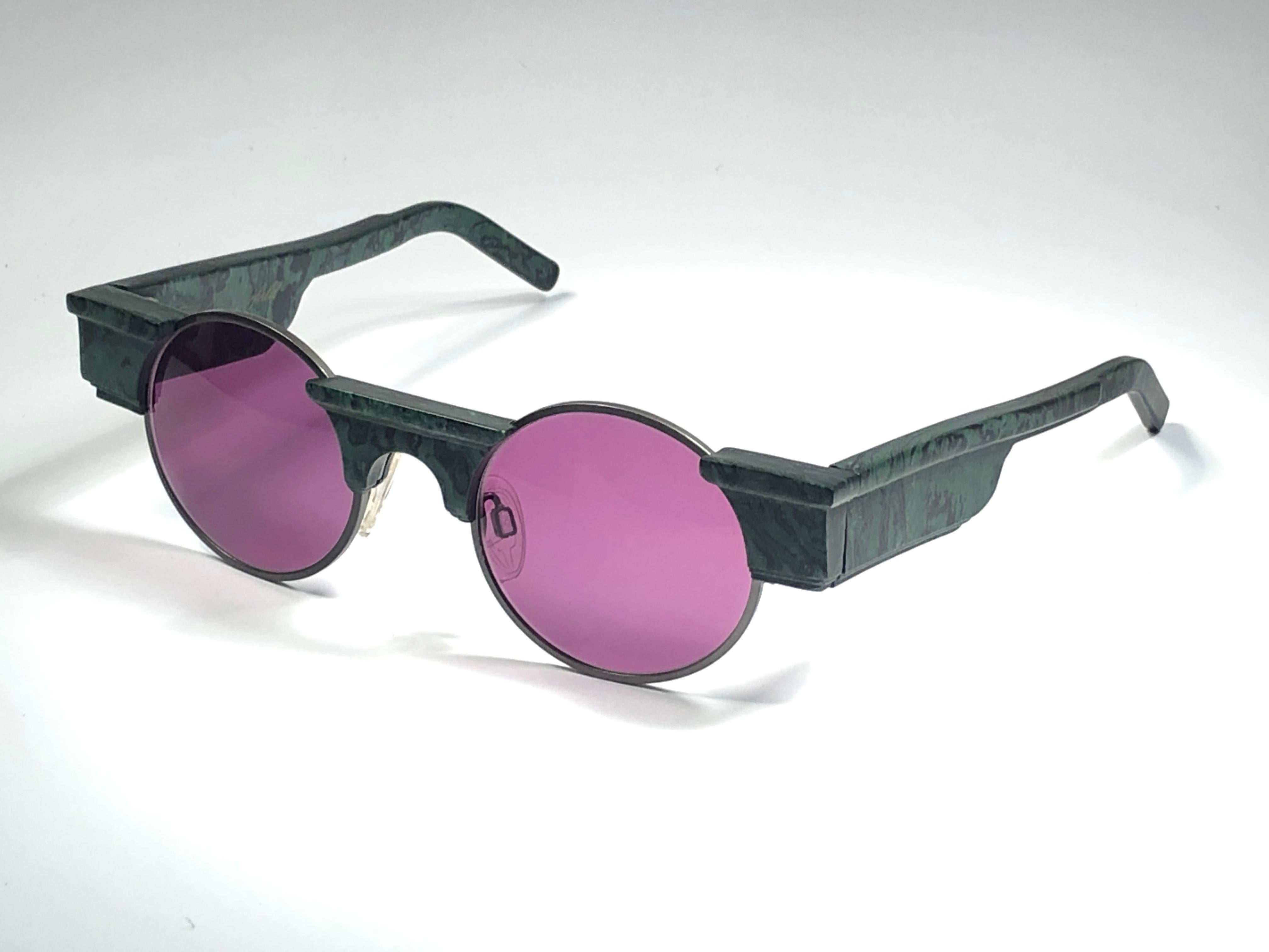 New Vintage Karl Lagerfeld L3802 Round Marble 80's Made In Germany Sunglasses In New Condition In Baleares, Baleares