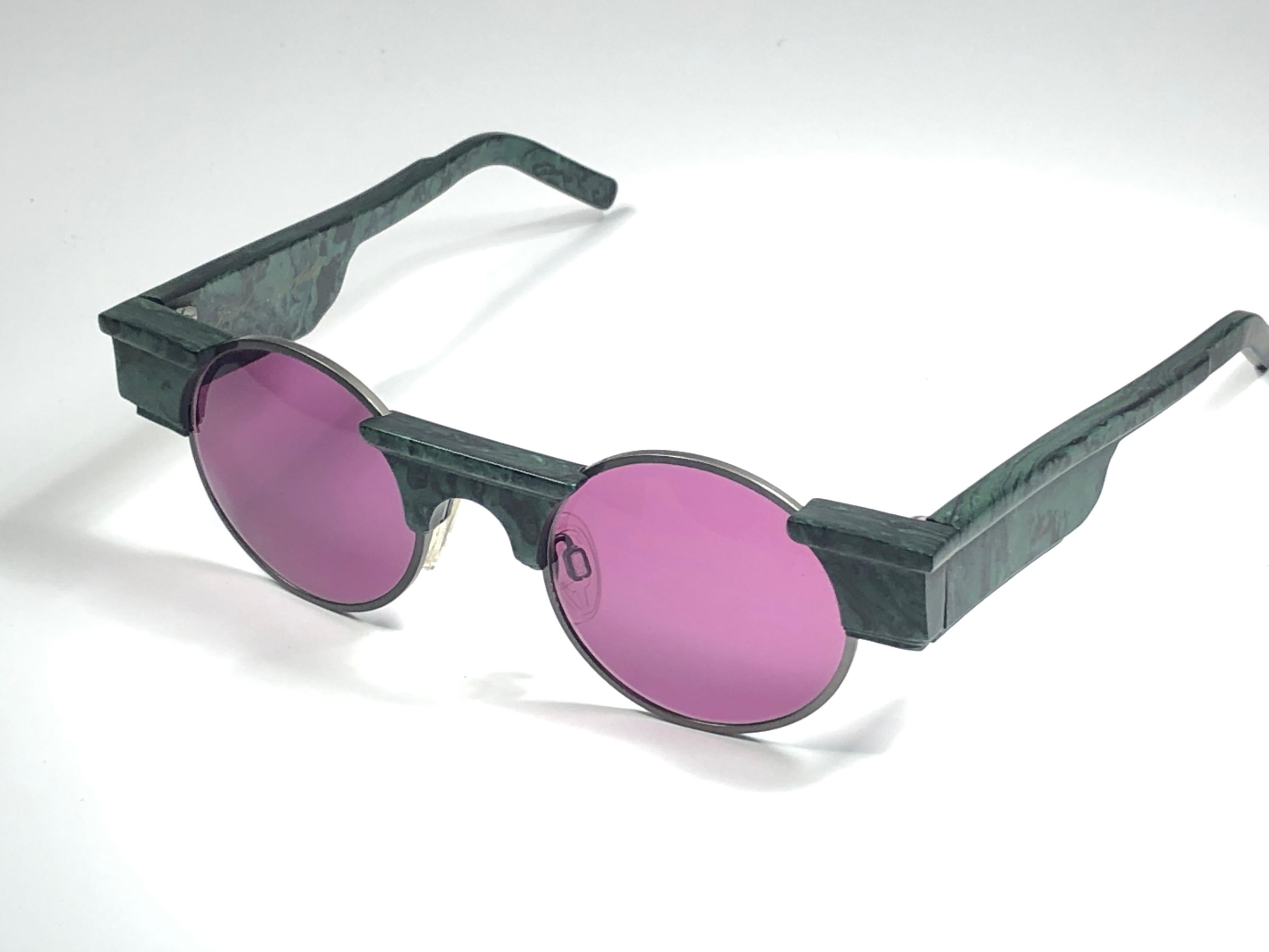 New Vintage Karl Lagerfeld L3802 Round Marble 80's Made In Germany Sunglasses For Sale 1