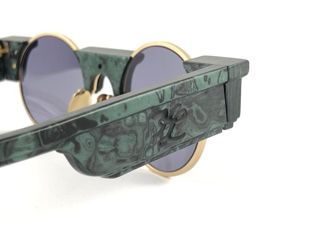 New Vintage Karl Lagerfeld L3802 Round Marble Gold 80's Germany Sunglasses In New Condition For Sale In Baleares, Baleares