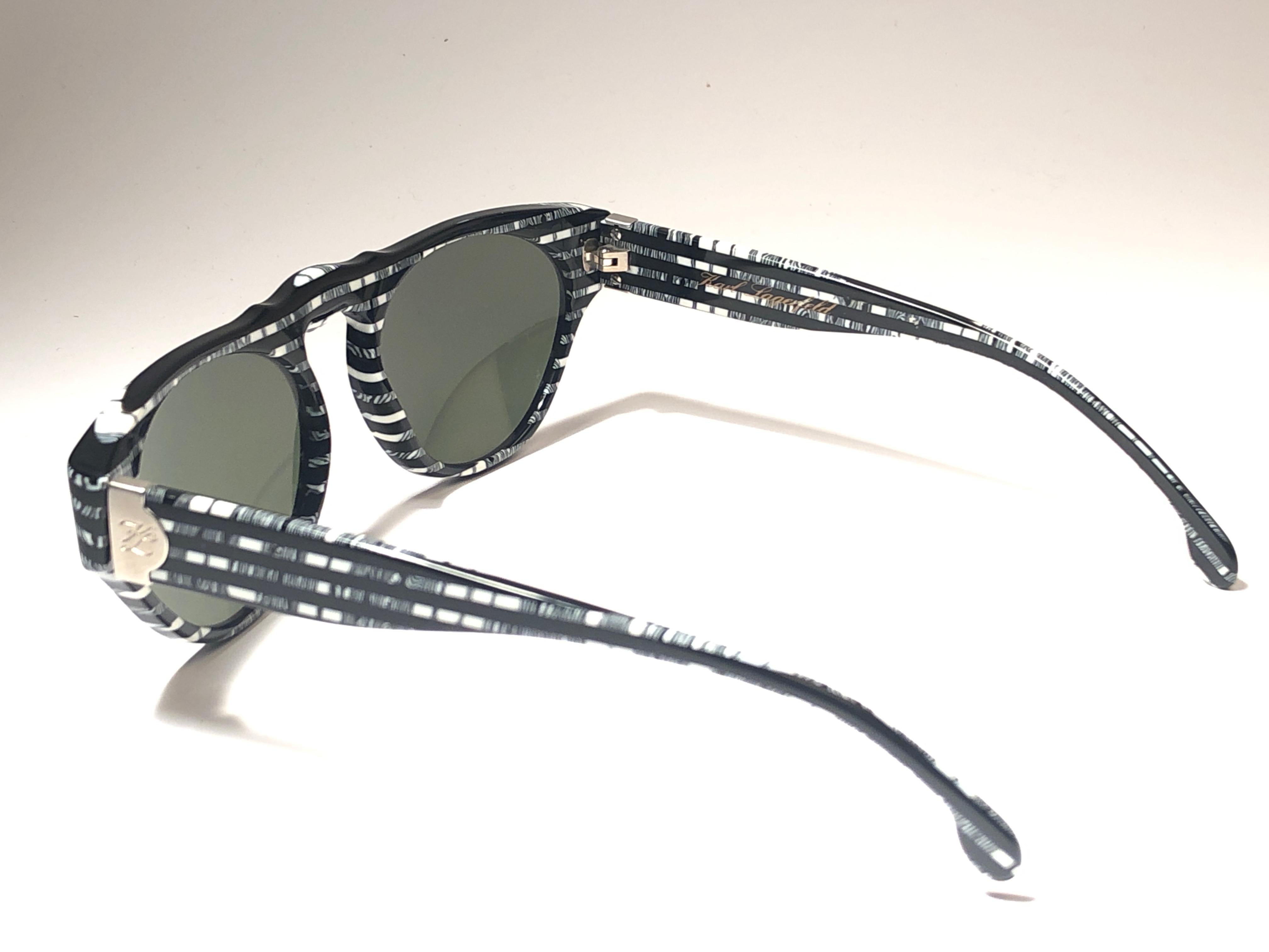 Neu Vintage Karl Lagerfeld Marmor Schwarz & Weiß L3605 1980 Deutschland Sonnenbrille im Angebot 2