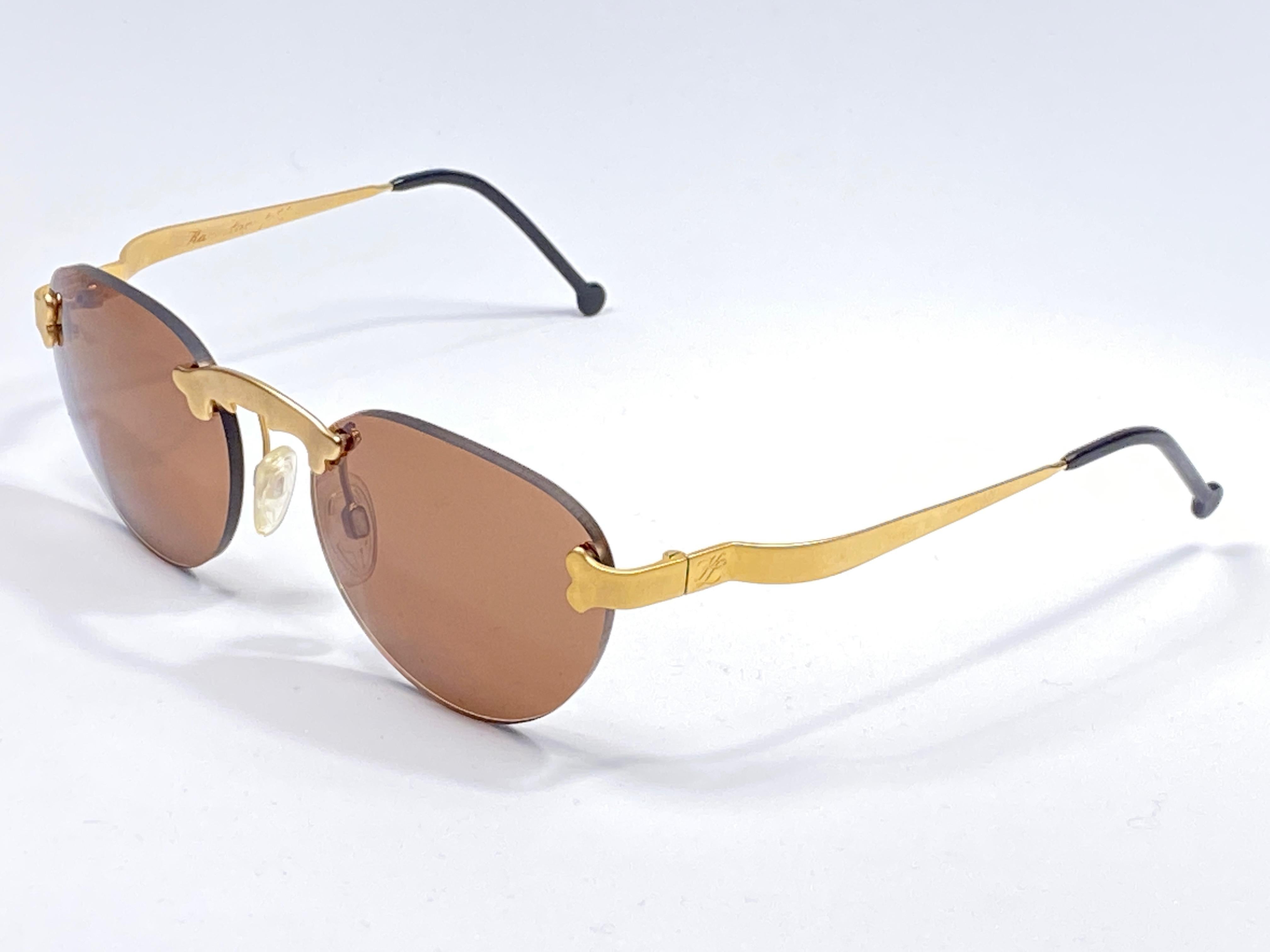 New Vintage Karl Lagerfeld Rimless Gold Amber  80's Germany Sunglasses In Excellent Condition In Baleares, Baleares