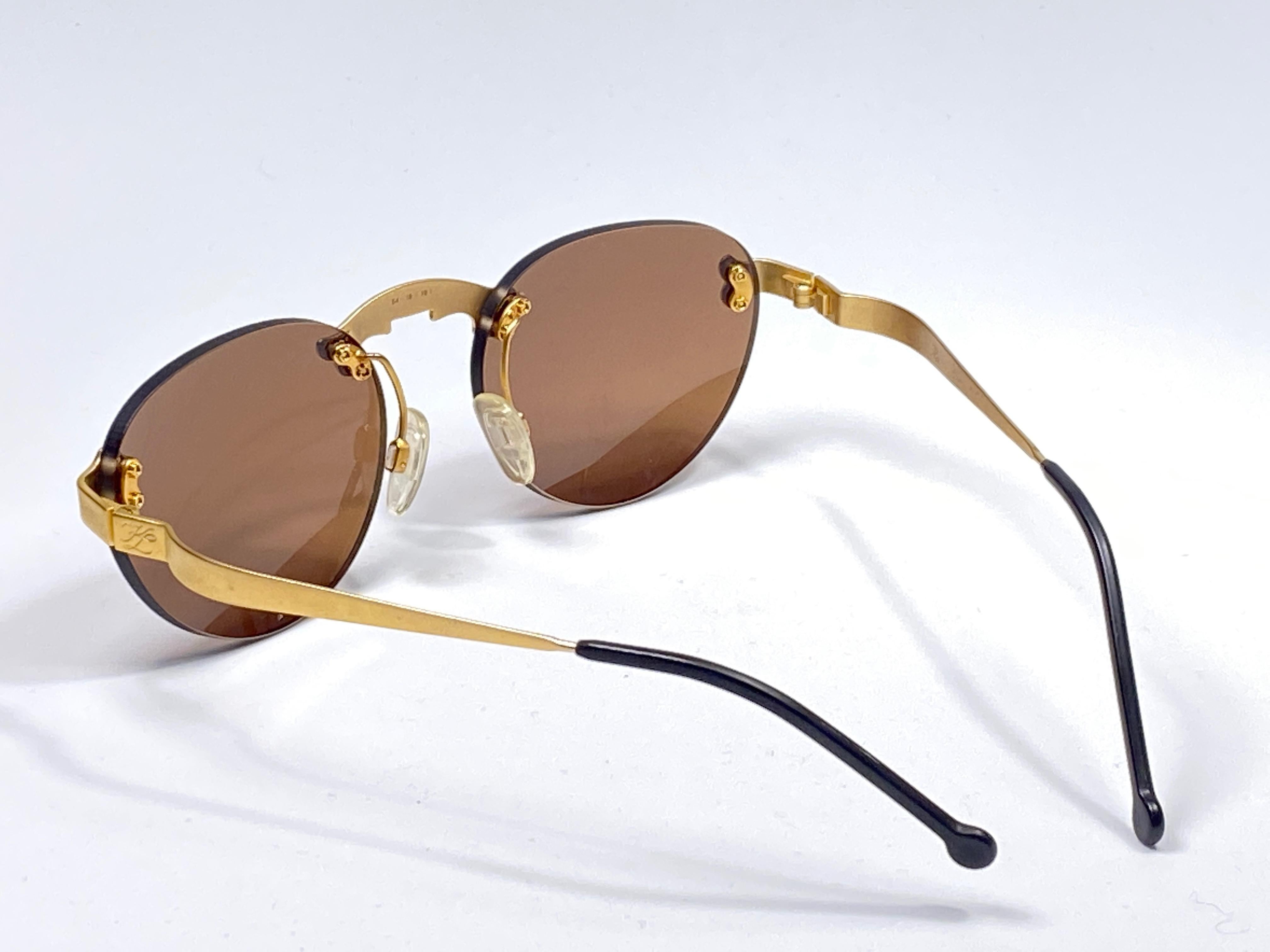 New Vintage Karl Lagerfeld Rimless Gold Amber  80's Germany Sunglasses 1
