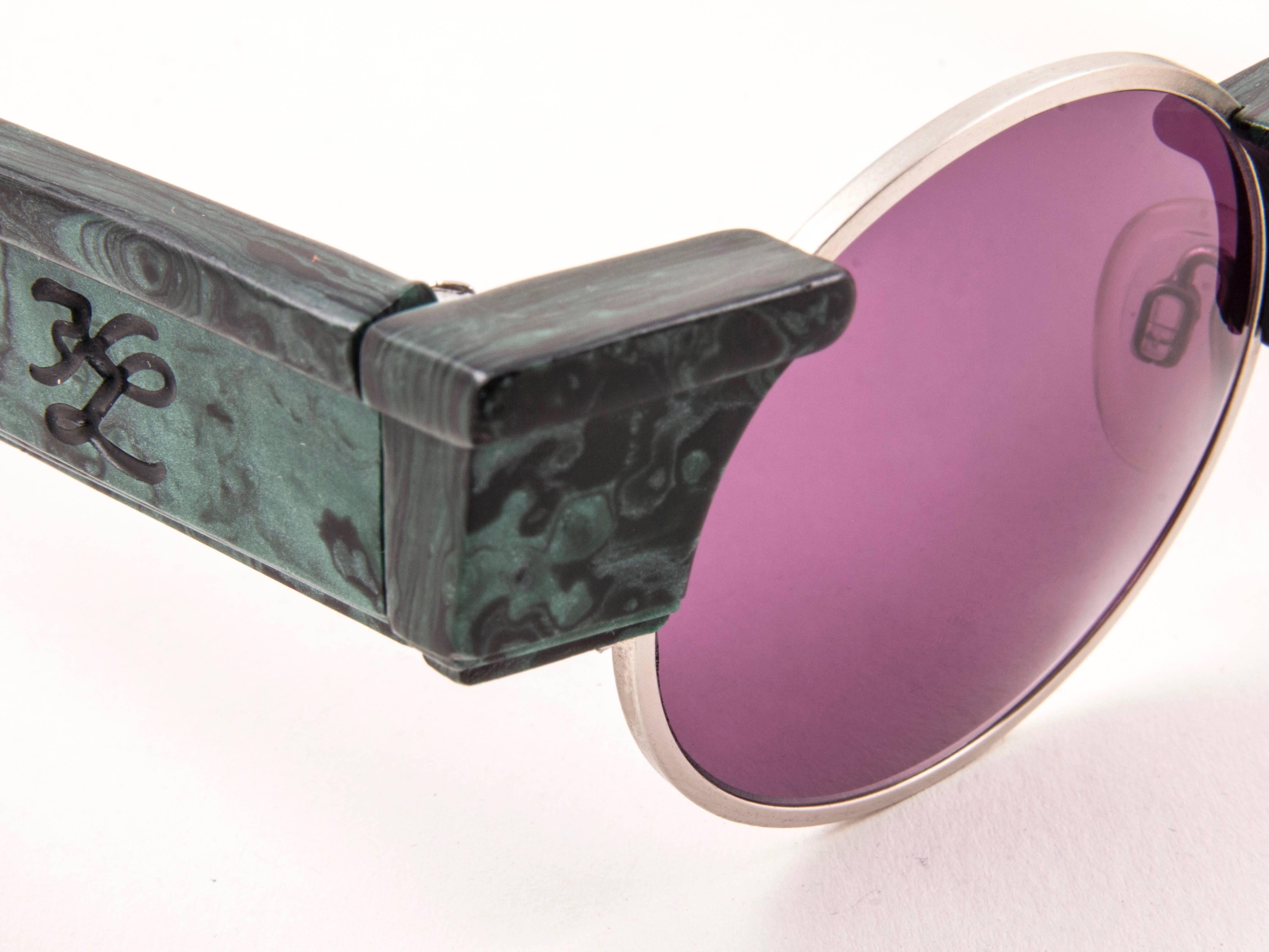 Karl Lagerfeld - Lunettes de soleil vintage rondes en marbre, fabriquées en Allemagne, années 1980, état neuf Neuf - En vente à Baleares, Baleares