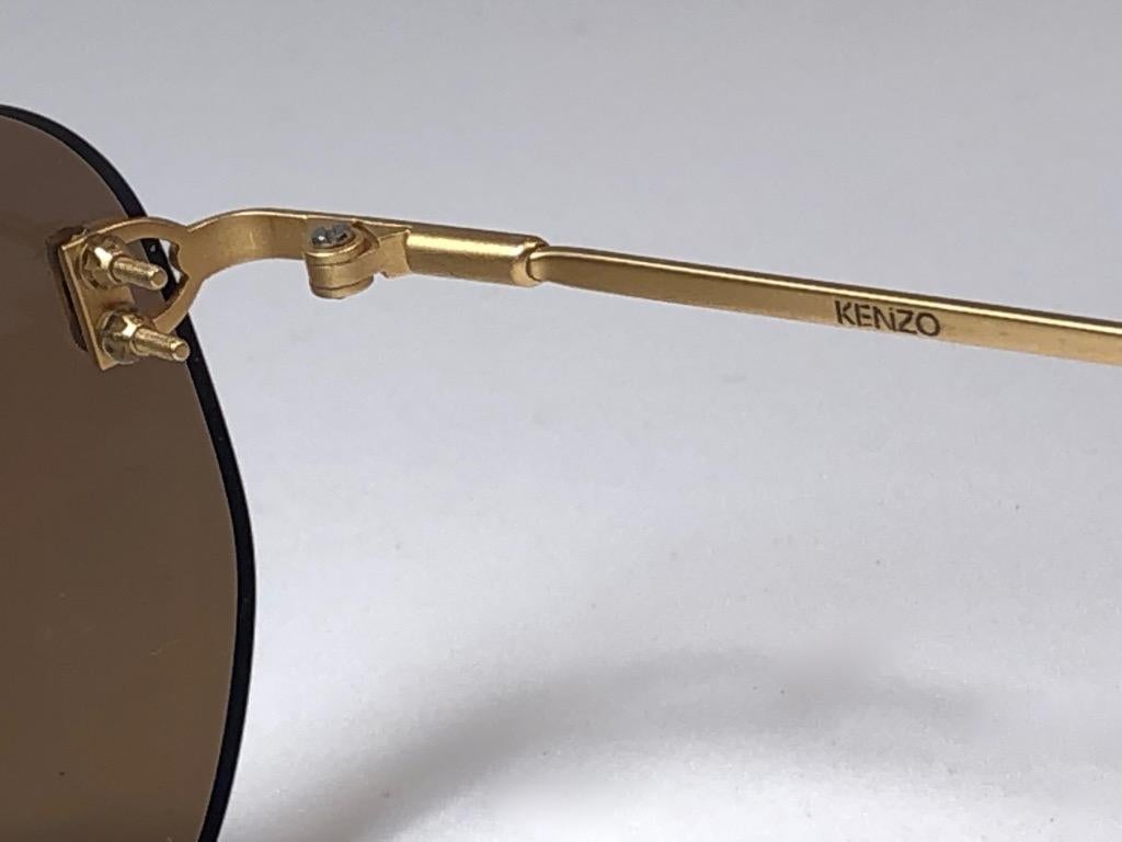 Lunettes de soleil Kenzo « Everest » vintage sans monture à lunettes marron doré, années 1980, neuves Unisexe en vente