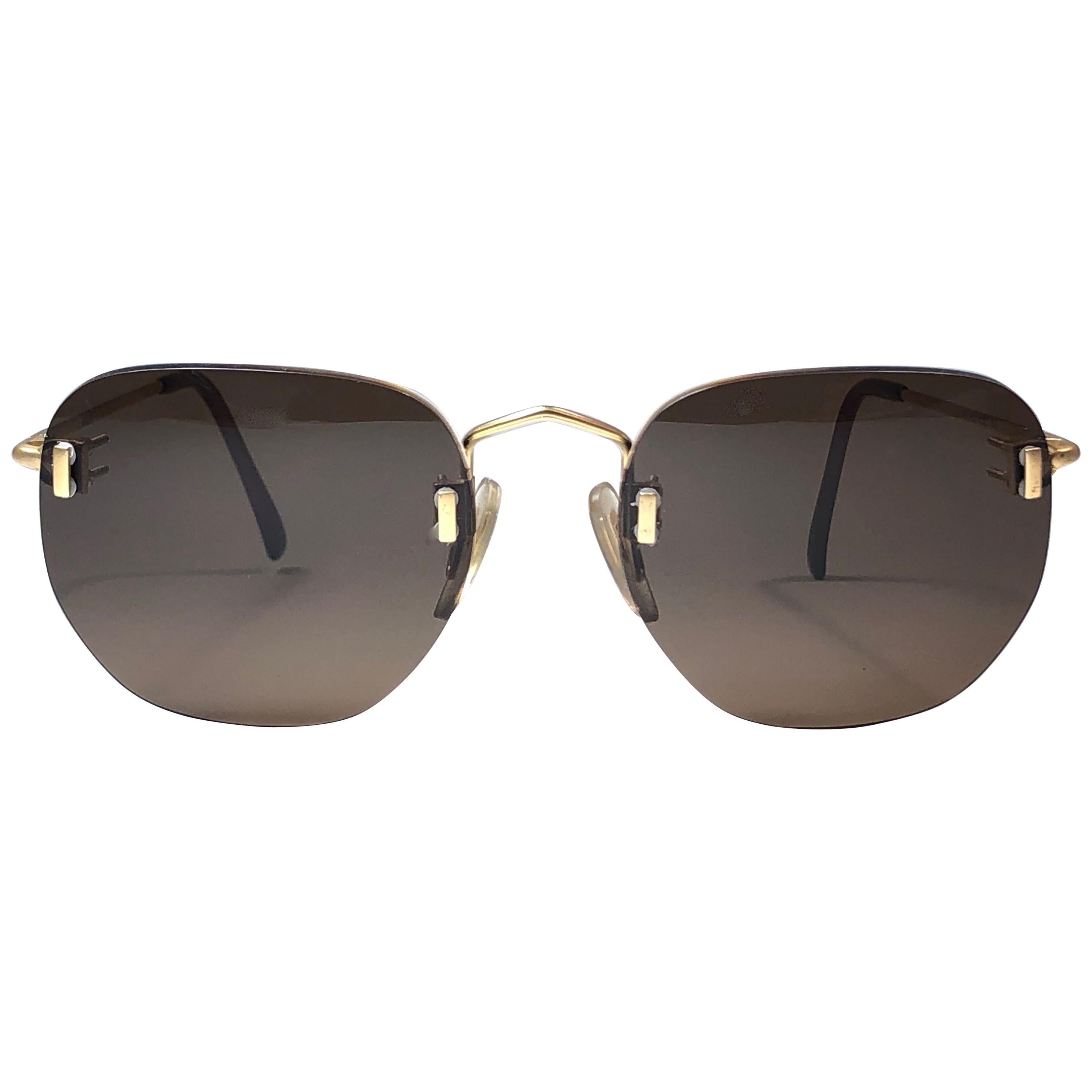 New Vintage Kenzo " Everest " Rimless Gold Brown Lenses Sunglasses 1980's For Sale