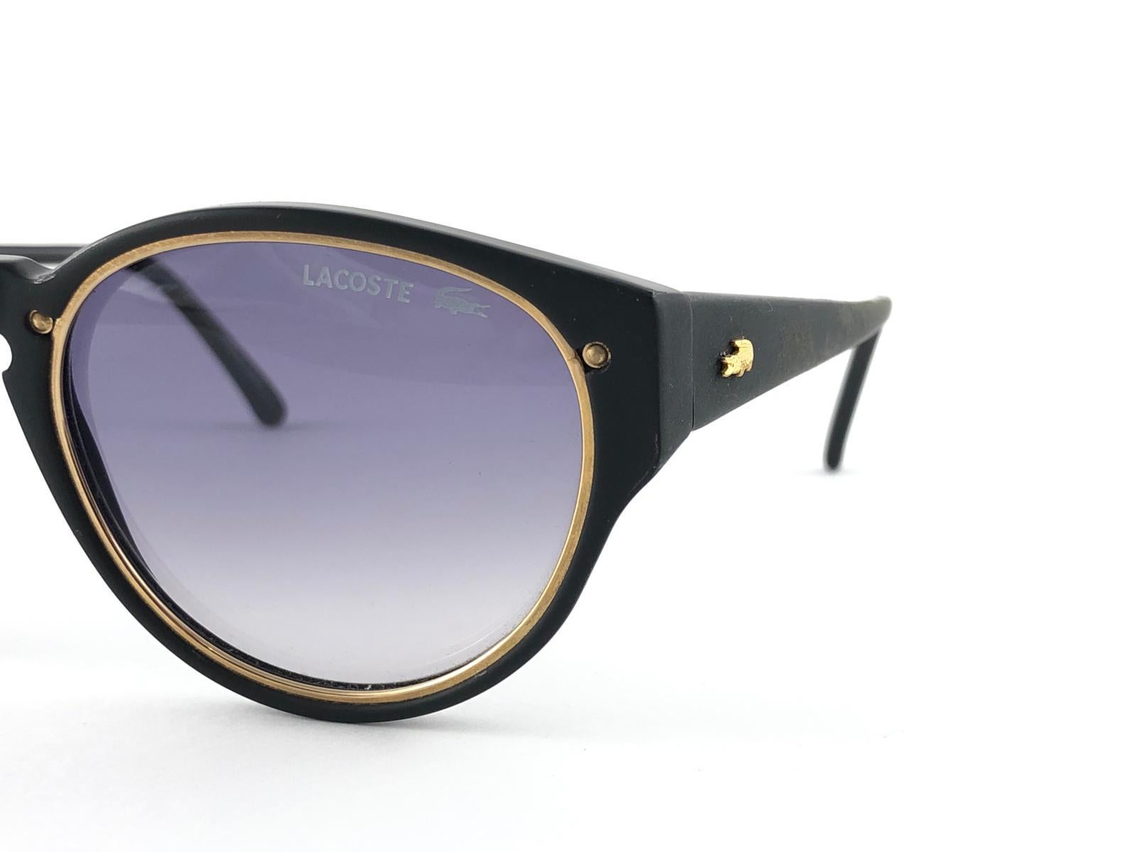 Men's New Vintage Lacoste 124 Black & Gold Accents 1980's Sunglasses Made in France  For Sale
