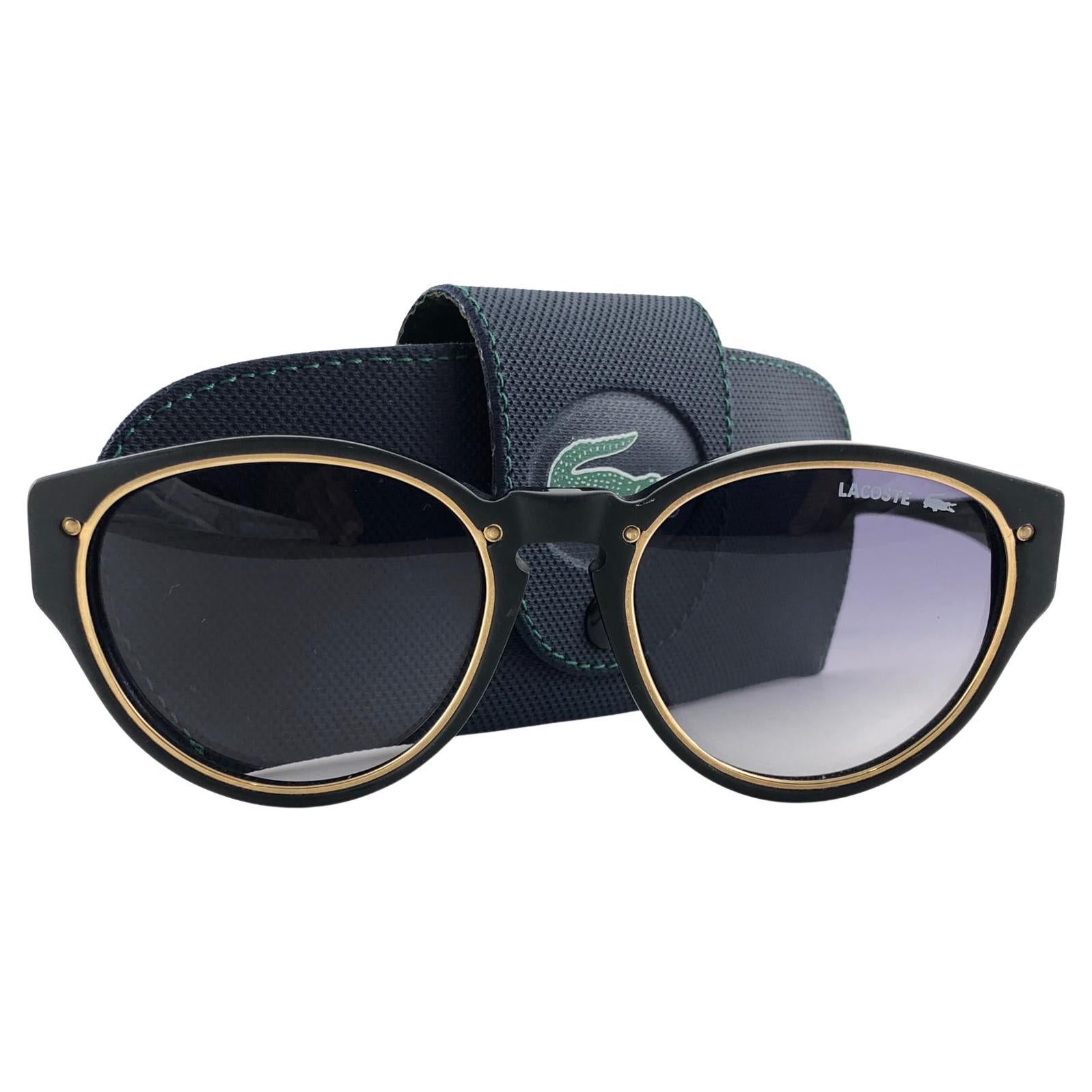 New Vintage Lacoste 124 Black & Gold Accents 1980's Sunglasses Made in France  For Sale