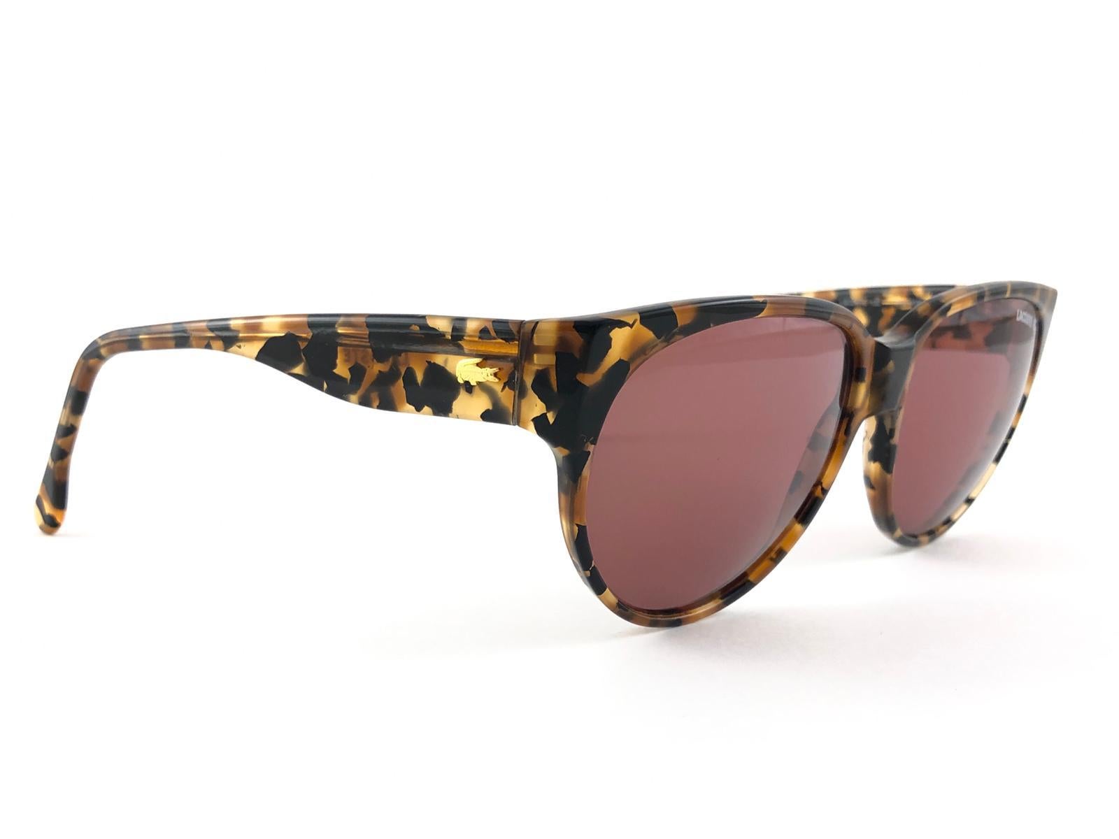 Brown New Vintage Lacoste 132 Tortoise Cat Eye  1980's Sunglasses Made in France  For Sale
