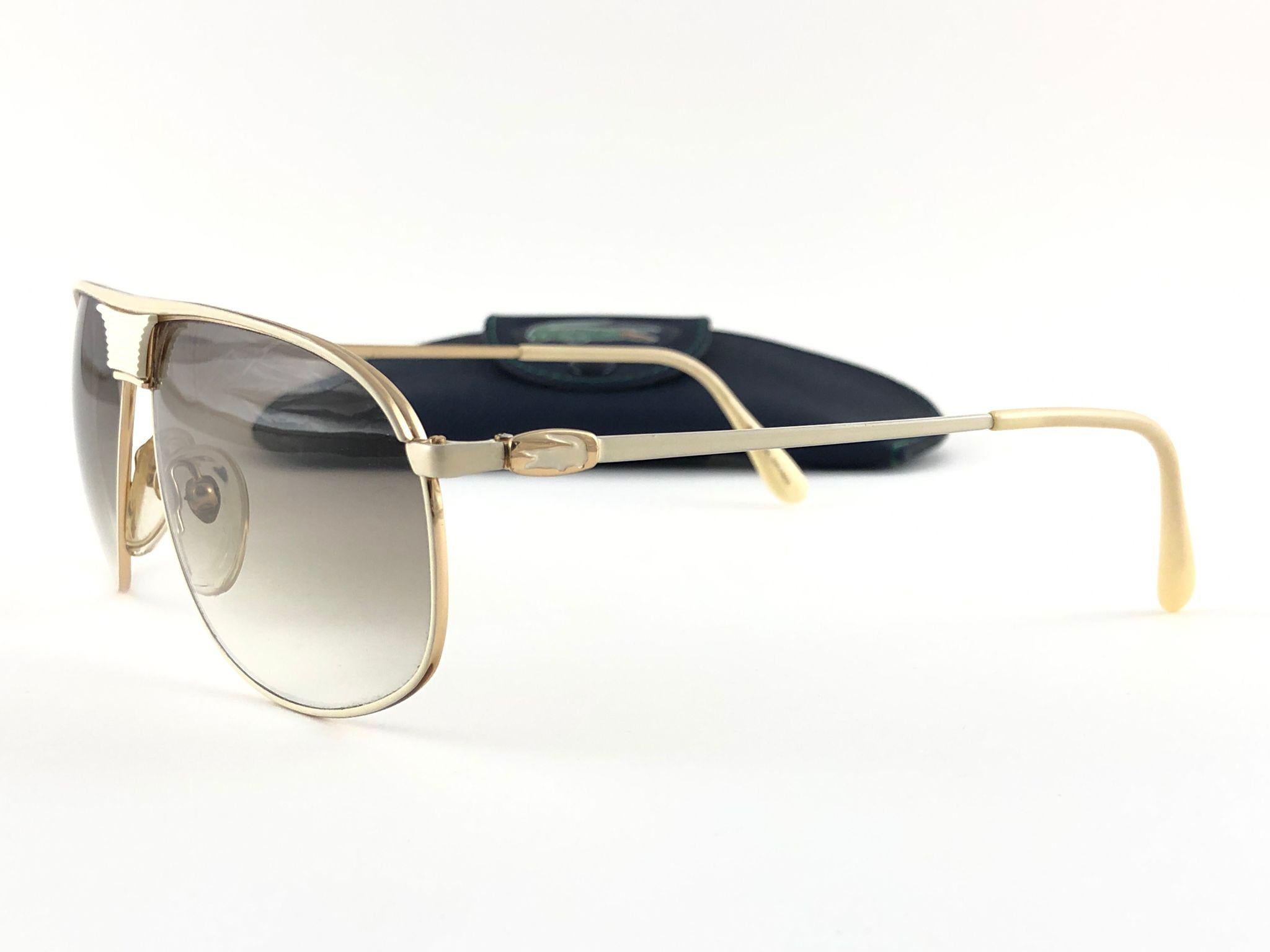 Men's New Vintage Lacoste White 181 Beige Accents 1980's Sunglasses Made in France  For Sale