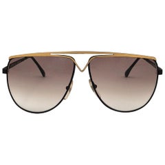 New Retro Laura Biagiotti Oversized Gold & Black Mask T39  1980's Sunglasses 
