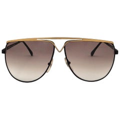 New Vintage Laura Biagiotti Oversized Gold & Black Mask T39  1980's Sunglasses