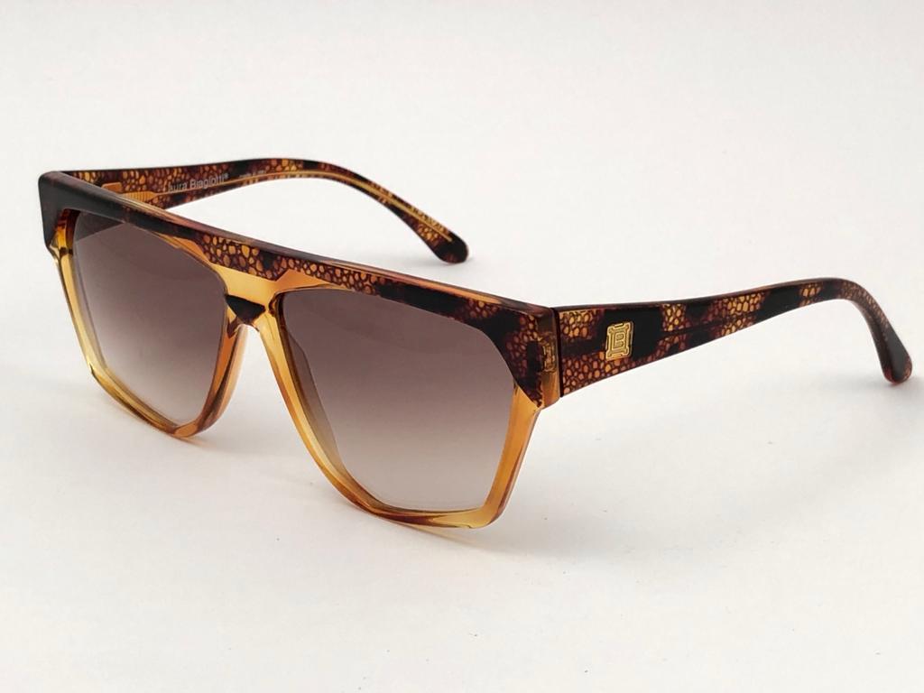 Marron Laura Biagiotti lunettes de soleil vintage surdimensionnées T54 surdimensionnées, fabriquées en Italie, années 1980, neuves en vente
