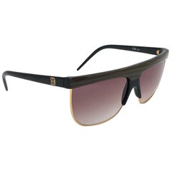 New Vintage Laura Biagiotti Oversized Sleek Brown & Gold Mask P30 Sunglasses
