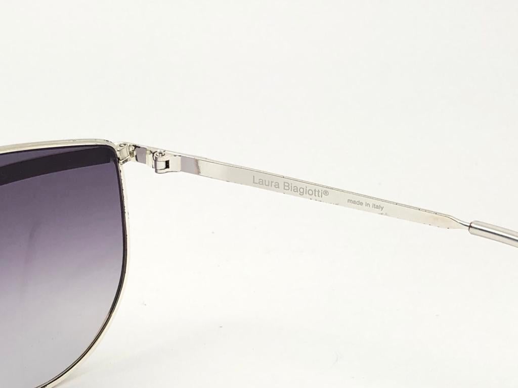 New Vintage Laura Biagiotti T48 Oversized Silver & Gold 1980 Sunglasses Italy For Sale 1