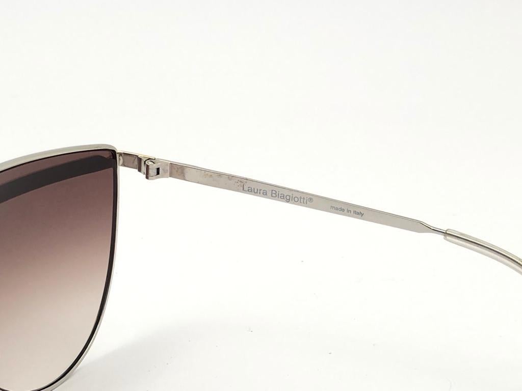Neu Vintage Laura Biagiotti T61 übergroße Sonnenbrille in Silber & Gold 1980 Italien 3