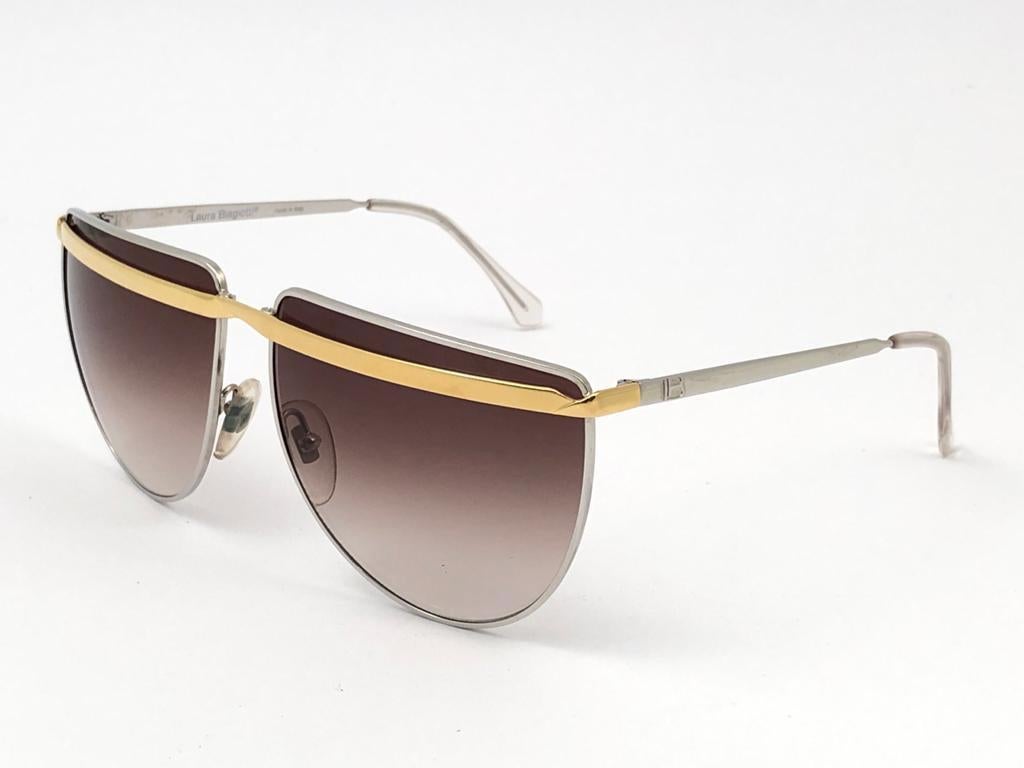 New Vintage Laura Biagiotti T61 Oversized Silver & Gold 1980 Sunglasses Italy 1