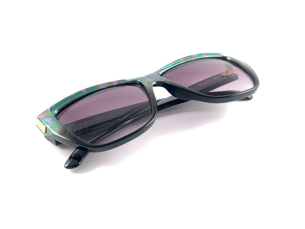Women's New Vintage Leonard Black & Turquoise Frame Sunglasses 1970's France For Sale
