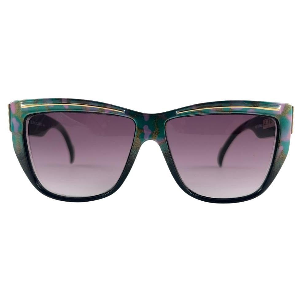 New Vintage Leonard Black & Turquoise Frame Sunglasses 1970's France For Sale