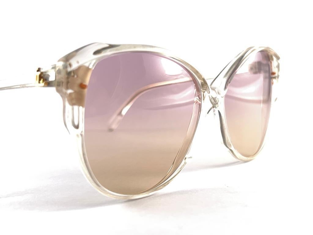 Beige New Vintage Madame Landry Translucent Frame Sunglasses 70's Made In France en vente