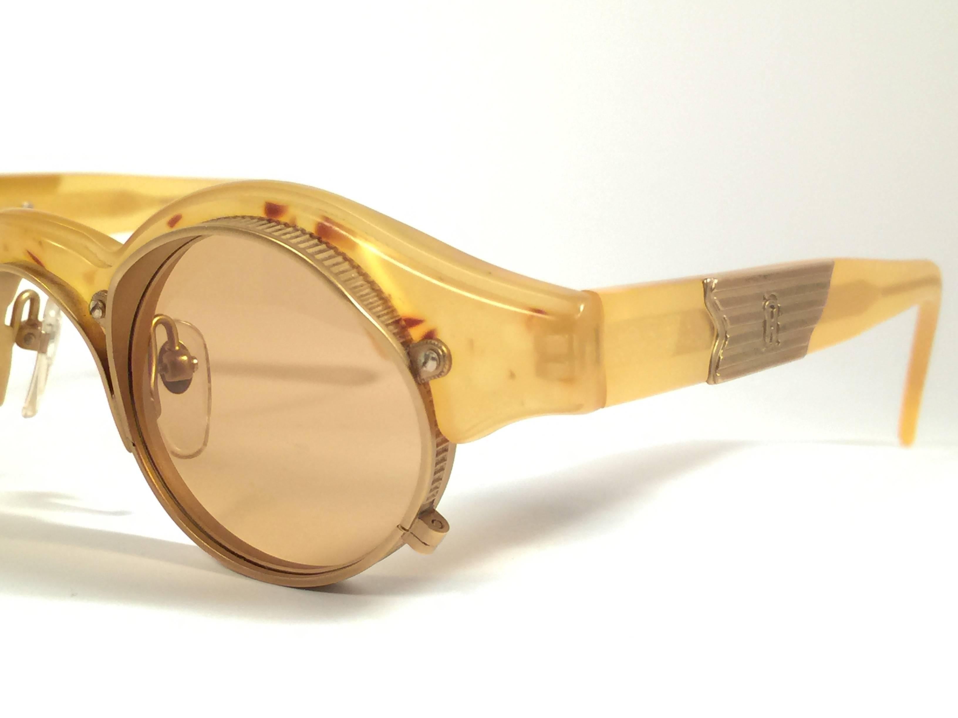 Women's or Men's New Vintage Matsuda 10605 Yellow & Gold Collector 1990 Made in Japan Sunglasses For Sale