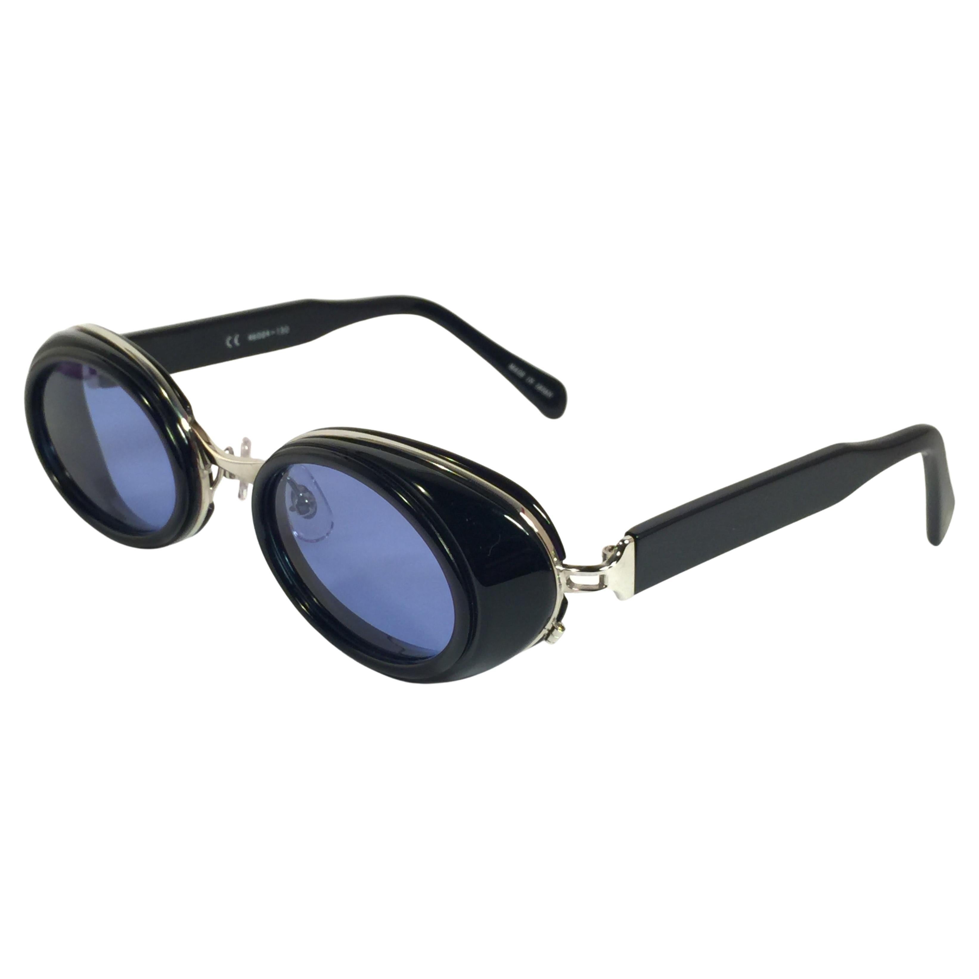 New Vintage Matsuda 10615 Dark Blue & Silver Oval 1990 Made in Japan Sunglasses